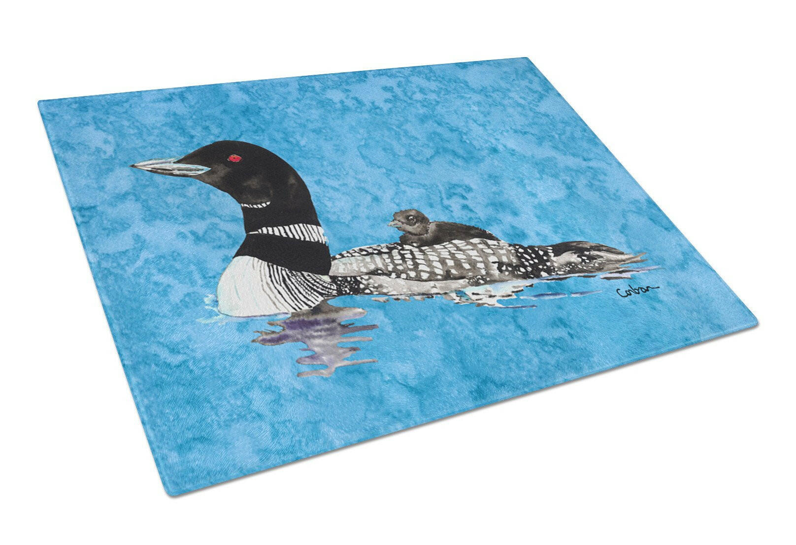 Momma and Baby Loon Cutting Board Tempered Glass Kitchen Cutting Surface, Heat Resistant Chopping, Non-Slip Feet, Food Prep & Serving