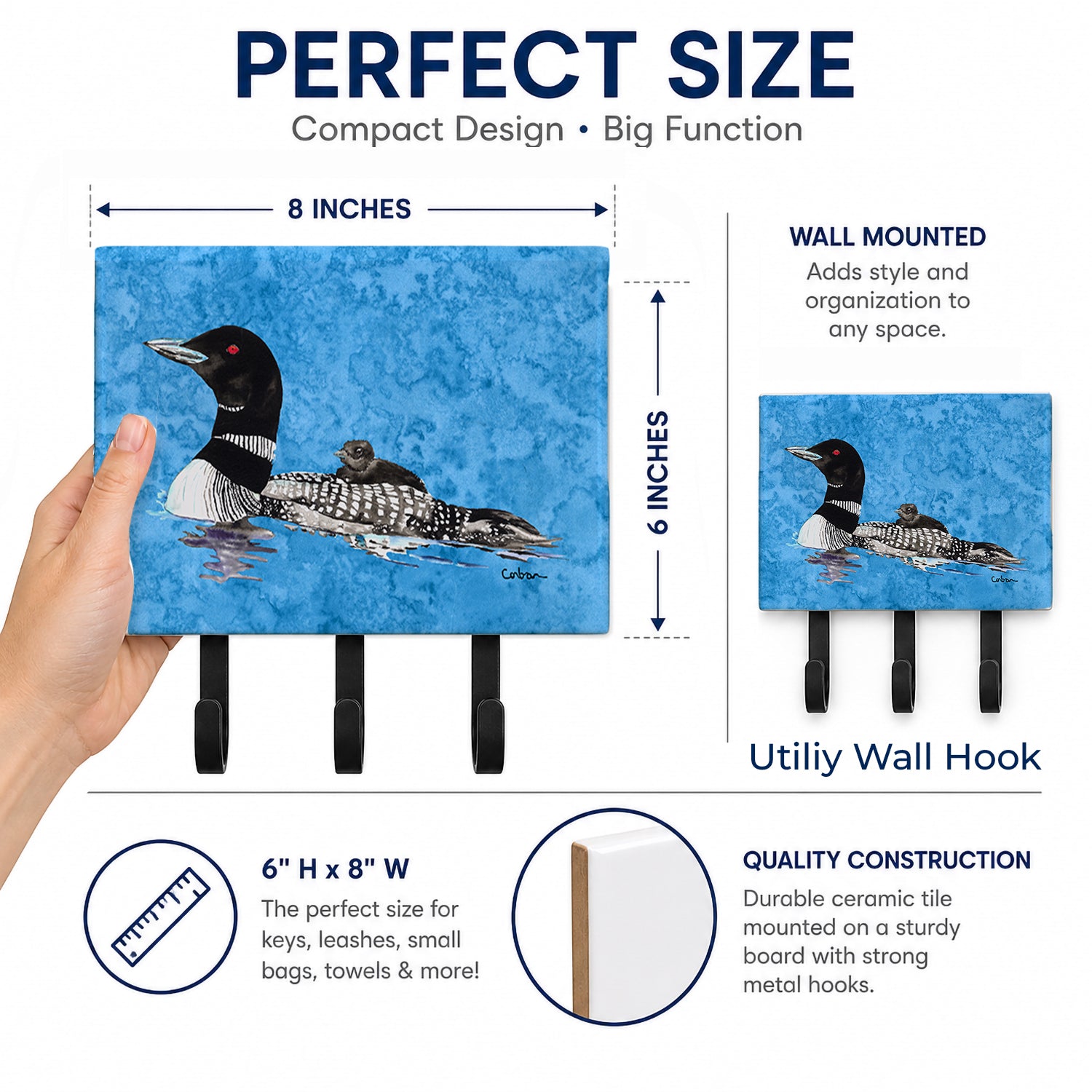 Momma and Baby Loon Leash or Key Holder Wall Hooks, Coat Rack Wall Mount, for Hanging Keys, Towels, Aprons, Leashes