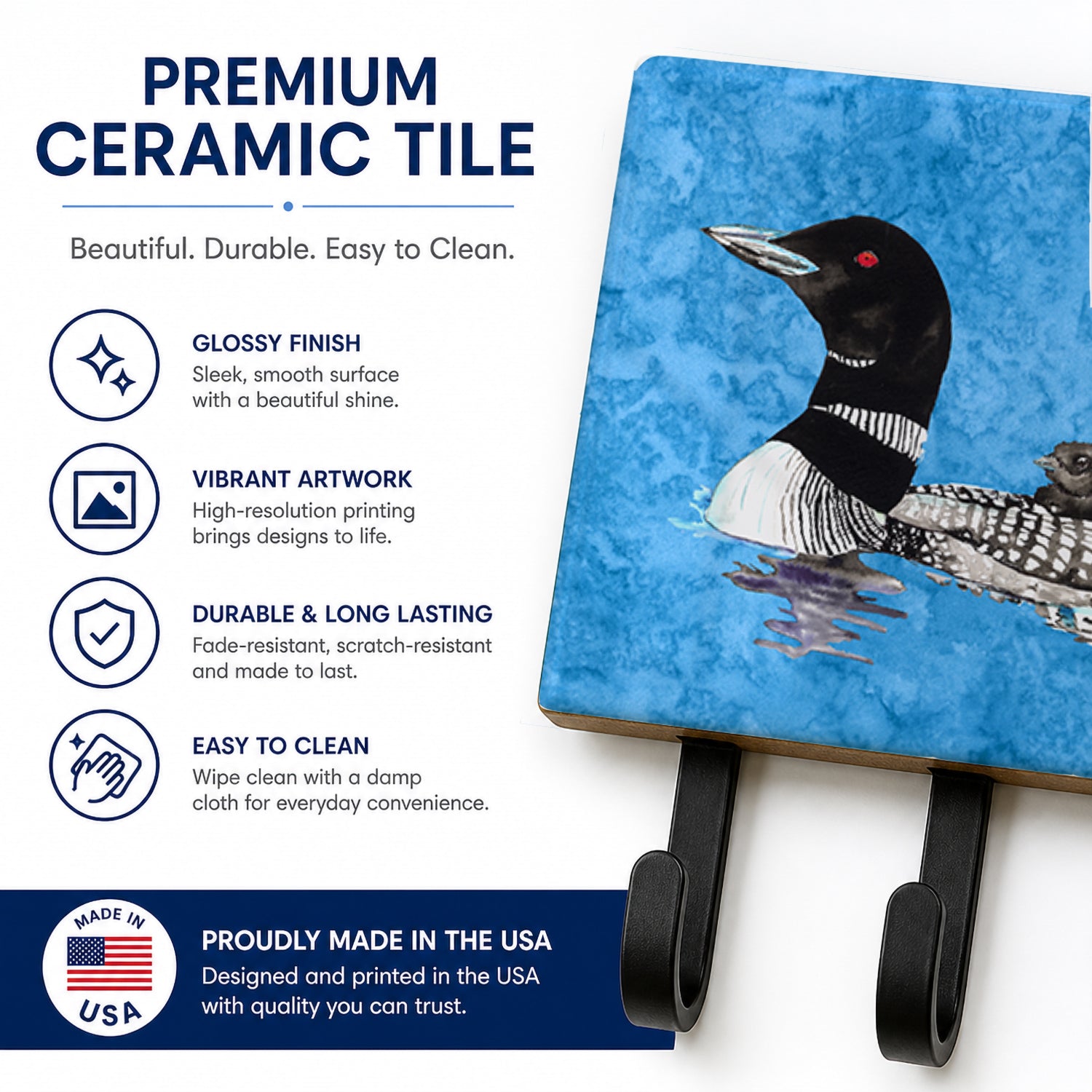 Momma and Baby Loon Leash or Key Holder Wall Hooks, Coat Rack Wall Mount, for Hanging Keys, Towels, Aprons, Leashes
