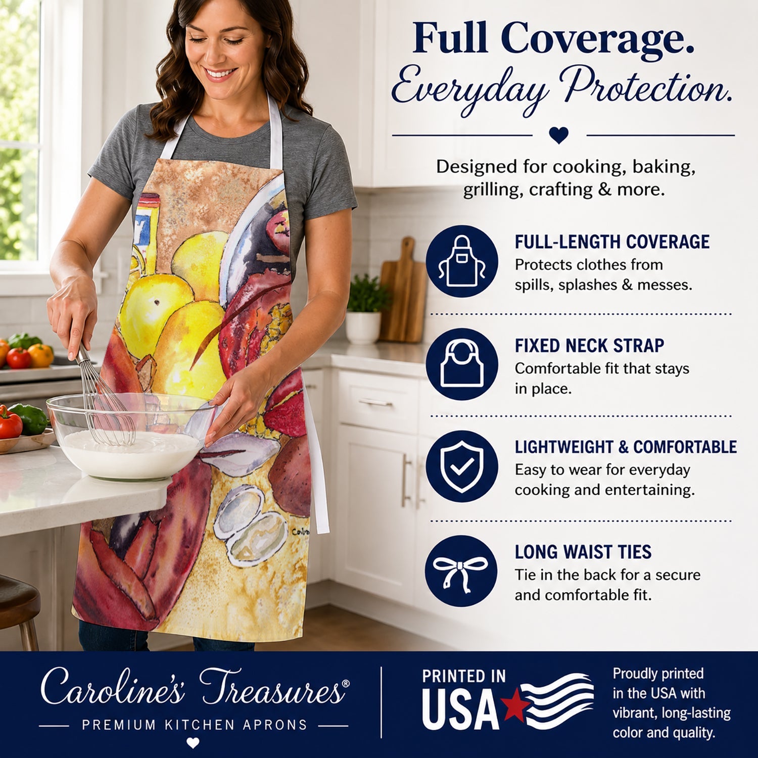 Lobster with Old Bay Apron Cooking Kitchen Server Baking Crafts Gardening for Adult Women Men, Unisex, Large, Multicolor