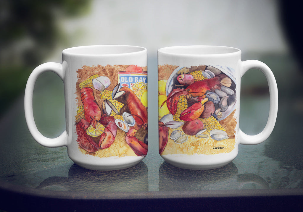 Lobster with Old Bay Ceramic Coffee Mug 15 oz Decorative Large C Handle Mug Cup for Tea, Cocoa Hot Chocolate