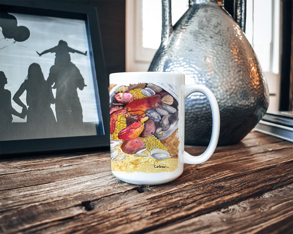 Lobster with Old Bay Ceramic Coffee Mug 15 oz Decorative Large C Handle Mug Cup for Tea, Cocoa Hot Chocolate