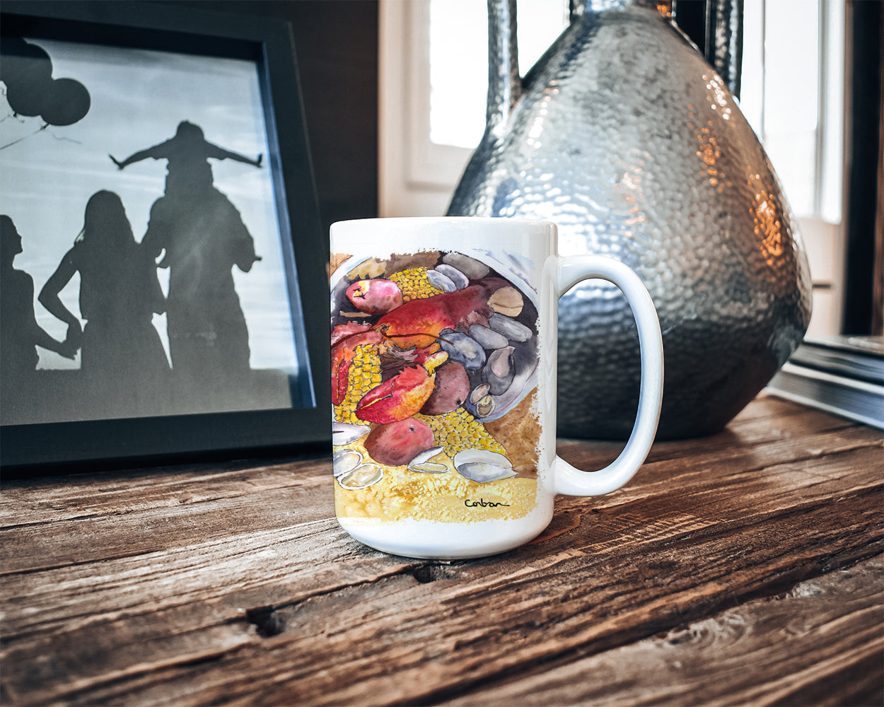 Lobster with Old Bay Ceramic Coffee Mug 15 oz Decorative Large C Handle Mug Cup for Tea, Cocoa Hot Chocolate