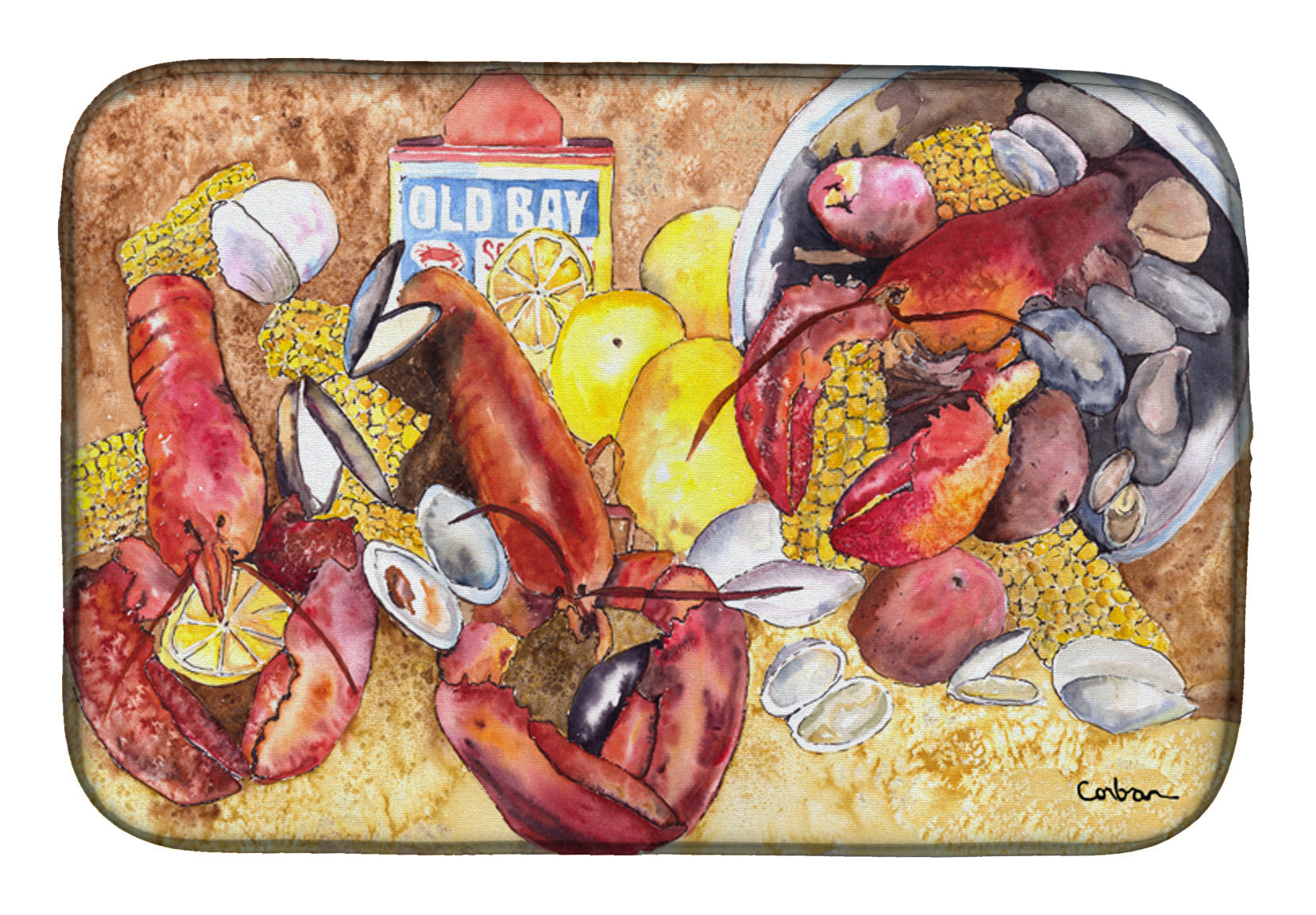 Lobster with Old Bay Dish Drying Mat Absorbent Dish Drying Mat Pad for Kitchen Counter Dish Drainer Mat for Countertop, 14 x 21", Multicolor