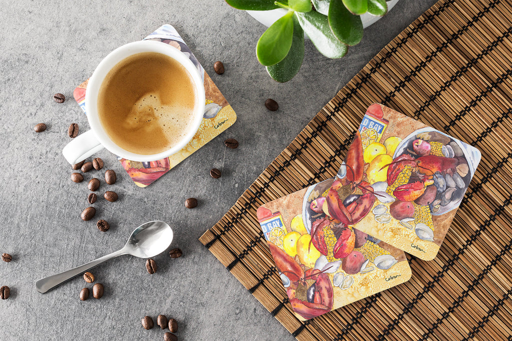 Lobster with Old Bay Foam Coasters Set of 4 Cup Coasters for Indoor Outdoor, Tabletop Protection, Anti Slip, Mouse pad Material