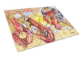 Lobster with Old Bay Cutting Board Tempered Glass Kitchen Cutting Surface, Heat Resistant Chopping, Non-Slip Feet, Food Prep & Serving