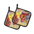 Lobster with Old Bay Pot Holder Set of 2 Heat Resistant Quilted Hot Pads 7.5 x 7.5 Inch, Insulated Kitchen Trivets for Cooking & Baking
