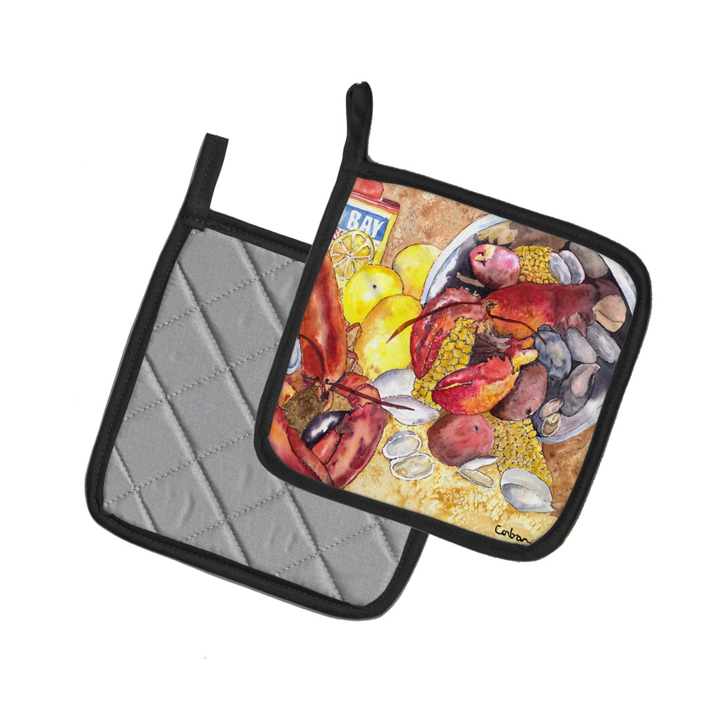 Lobster with Old Bay Pot Holder Set of 2 Heat Resistant Quilted Hot Pads 7.5 x 7.5 Inch, Insulated Kitchen Trivets for Cooking & Baking