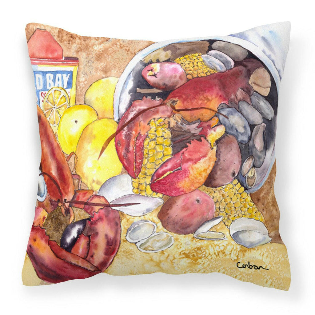 Lobster with Old Bay Decorative Throw Pillow 14x14 Indoor Outdoor Accent Cushion, Fabric Cover with Insert for Sofa, Bed, Porch & Living Room