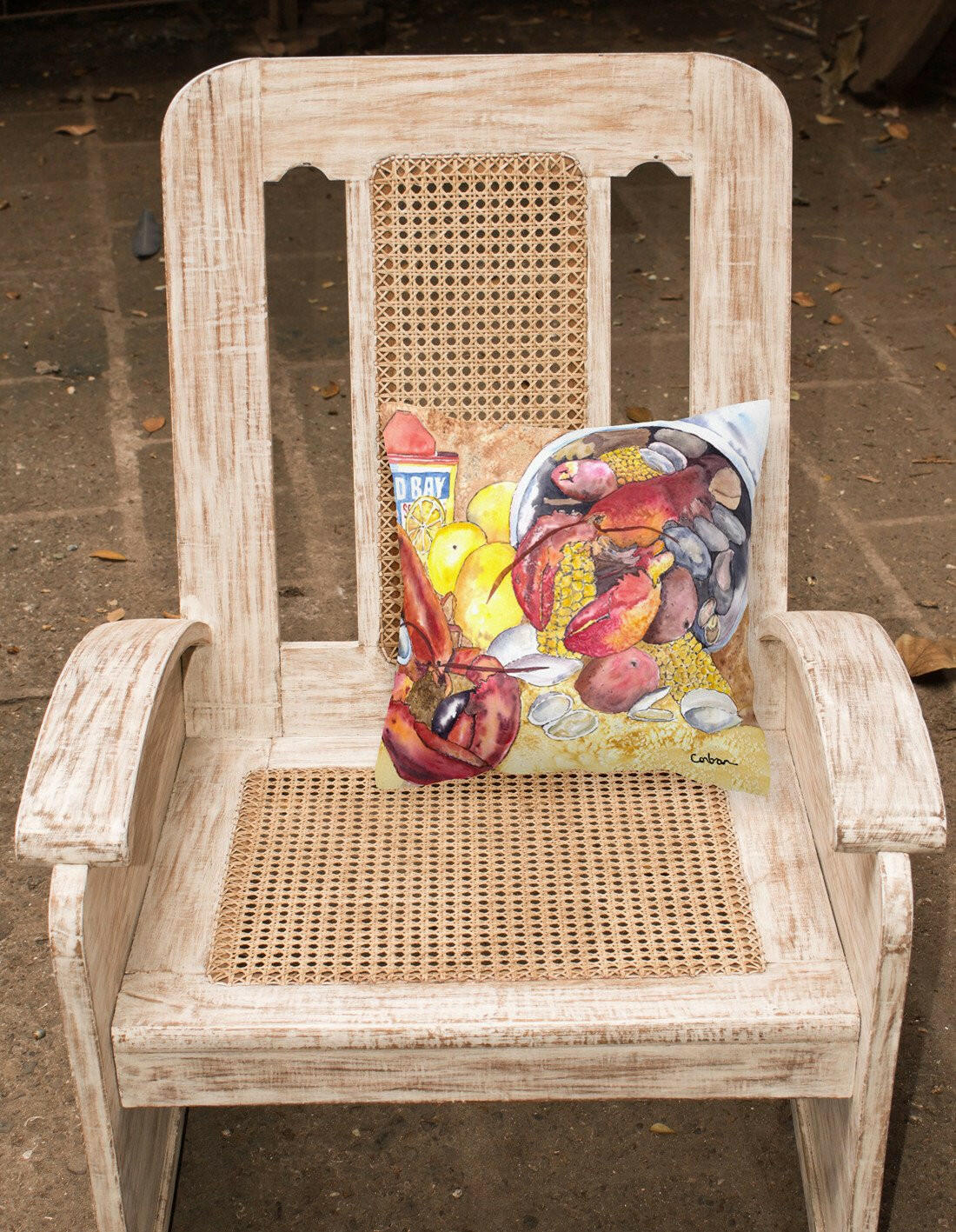 Lobster with Old Bay Decorative Throw Pillow 14x14 Indoor Outdoor Accent Cushion, Fabric Cover with Insert for Sofa, Bed, Porch & Living Room