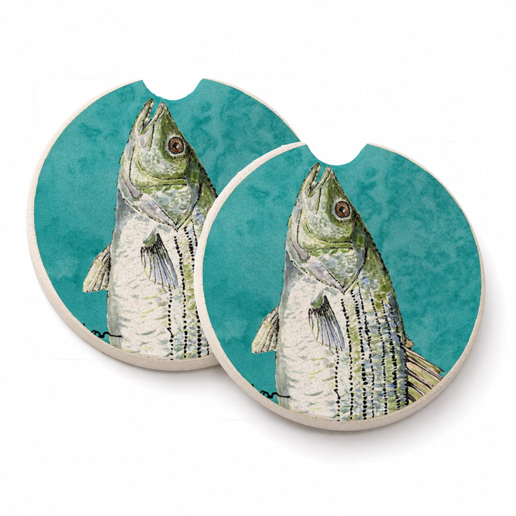 Striped Bass Fish Set of 2 Cup Holder Car Coasters Absorbent Round Sandstone Coasters Gifts for Men or Women, 2.5, Multicolor
