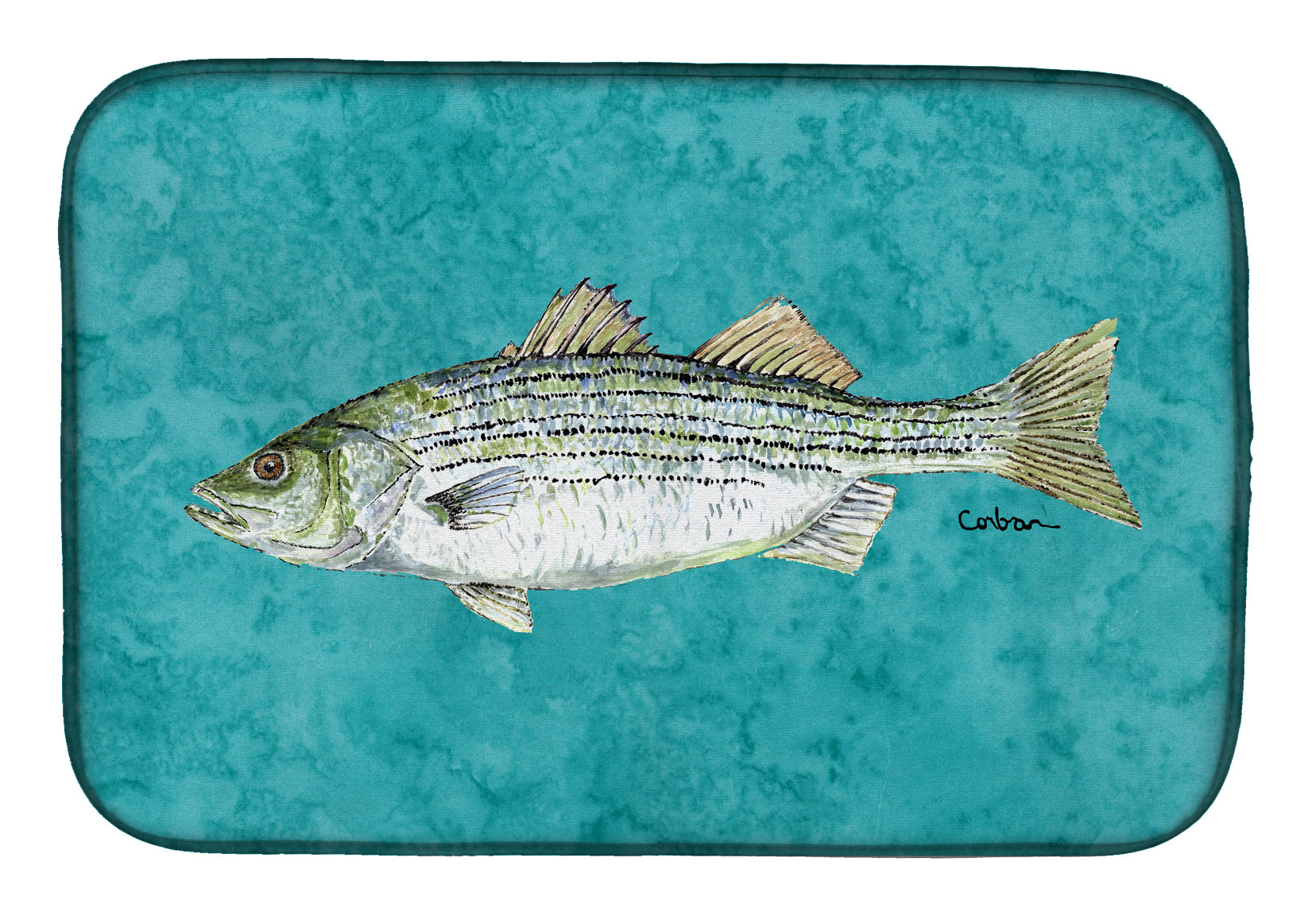 Striped Bass Fish Dish Drying Mat Absorbent Dish Drying Mat Pad for Kitchen Counter Dish Drainer Mat for Countertop, 14 x 21", Multicolor