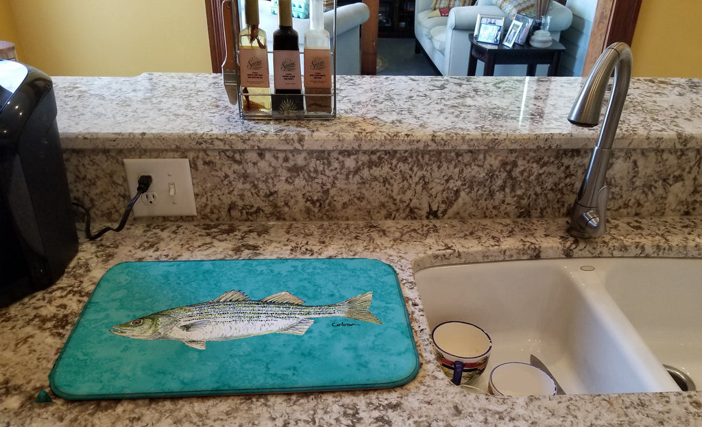 Striped Bass Fish Dish Drying Mat Absorbent Dish Drying Mat Pad for Kitchen Counter Dish Drainer Mat for Countertop, 14 x 21", Multicolor