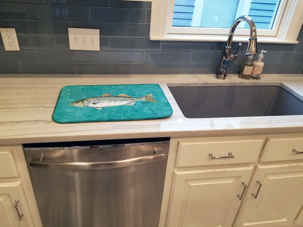 Striped Bass Fish Dish Drying Mat Absorbent Dish Drying Mat Pad for Kitchen Counter Dish Drainer Mat for Countertop, 14 x 21", Multicolor