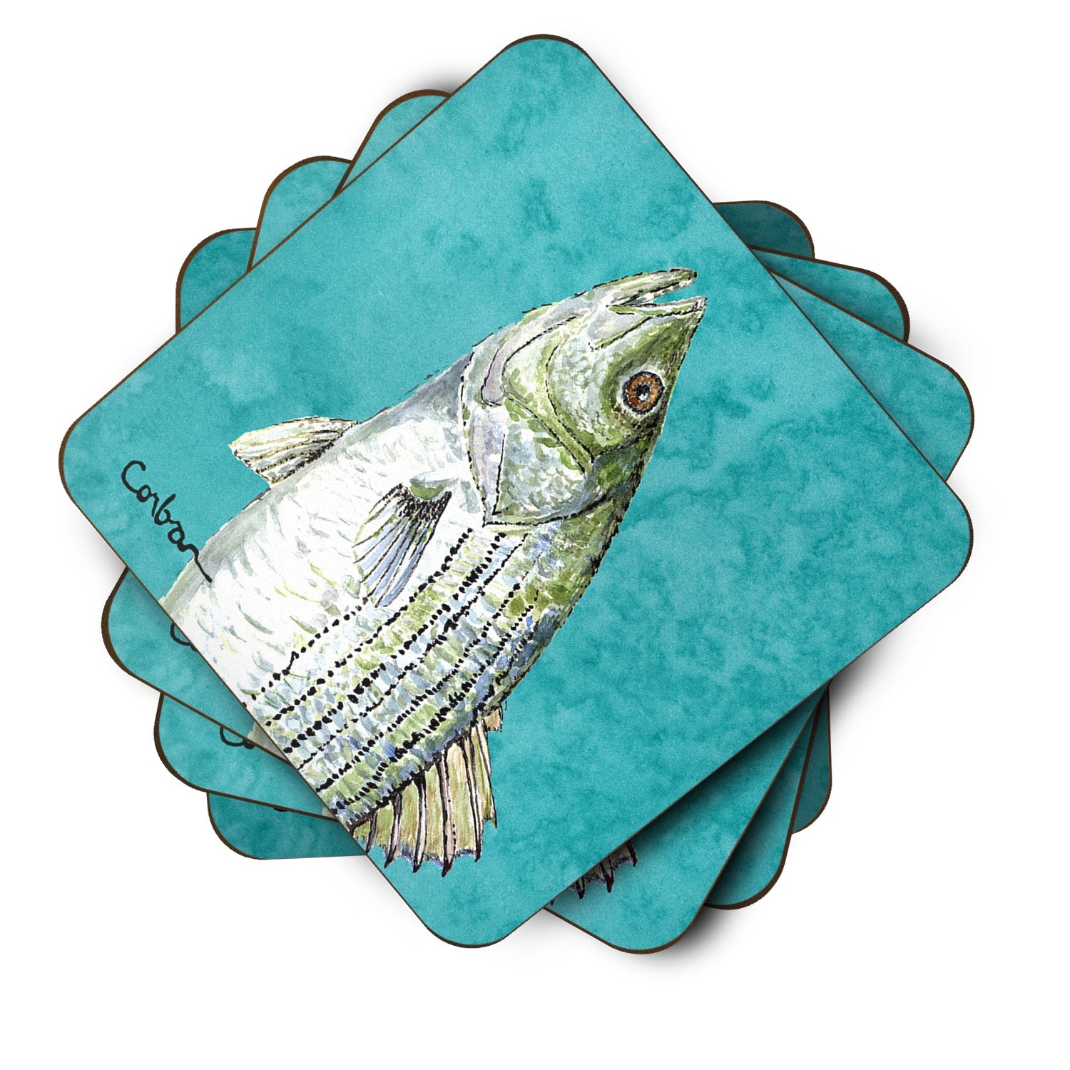 Striped Bass Fish Foam Coasters Set of 4 Cup Coasters for Indoor Outdoor, Tabletop Protection, Anti Slip, Mouse pad Material
