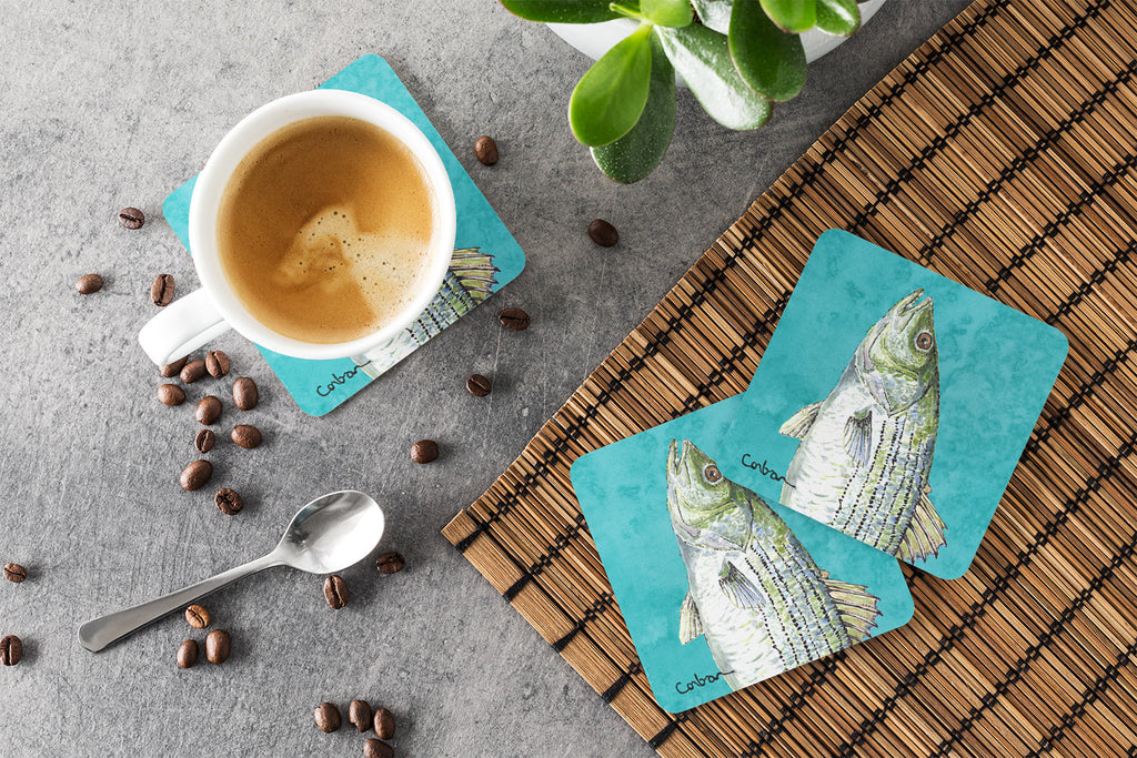 Striped Bass Fish Foam Coasters Set of 4 Cup Coasters for Indoor Outdoor, Tabletop Protection, Anti Slip, Mouse pad Material