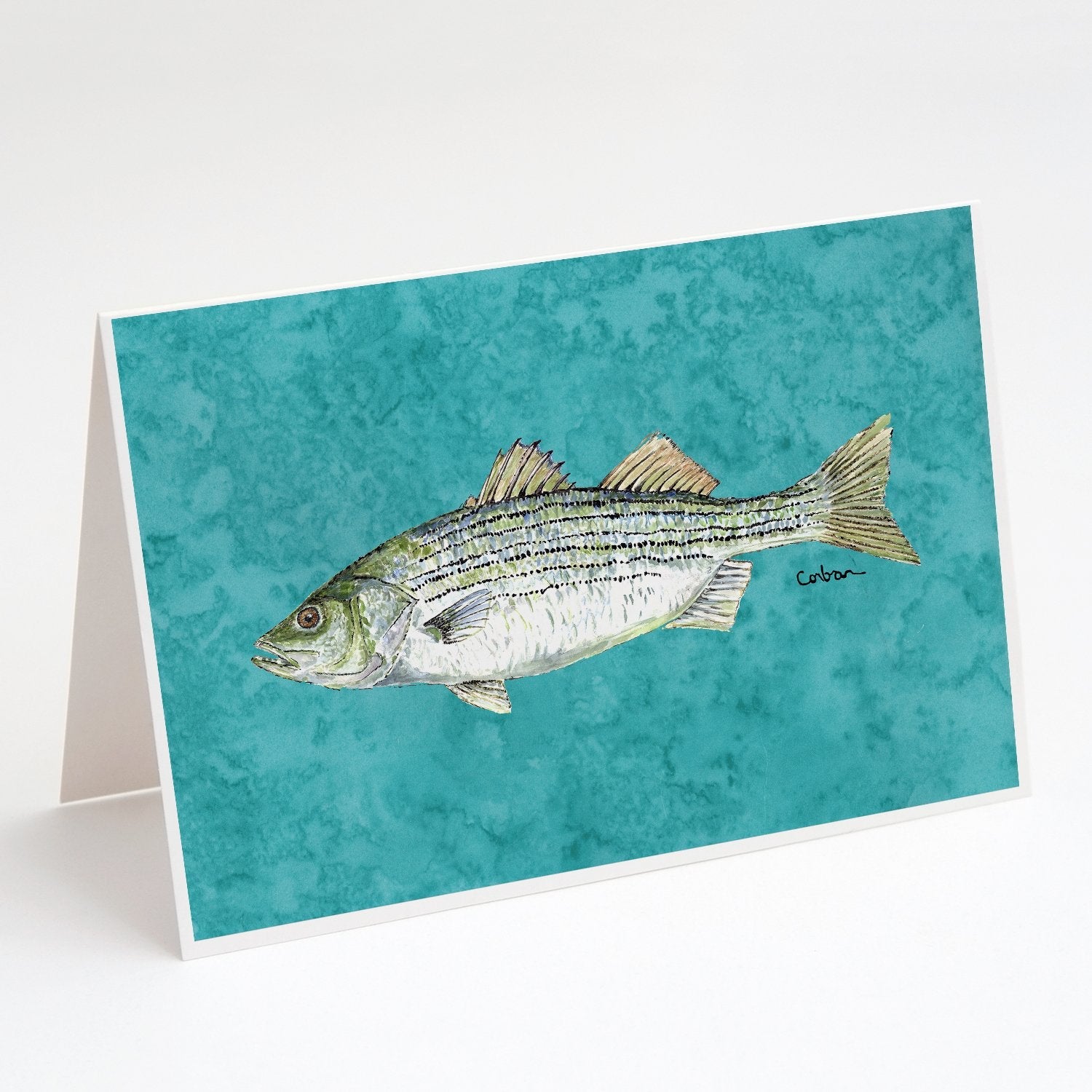 Striped Bass Fish Greeting Cards Pack of 8 Blank Cards with Envelopes Whimsical A7 Size 5x7