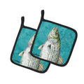 Striped Bass Fish Pot Holder Set of 2 Heat Resistant Quilted Hot Pads 7.5 x 7.5 Inch, Insulated Kitchen Trivets for Cooking & Baking