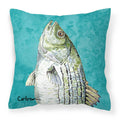Striped Bass Fish Decorative Throw Pillow 14x14 Indoor Outdoor Accent Cushion, Fabric Cover with Insert for Sofa, Bed, Porch & Living Room