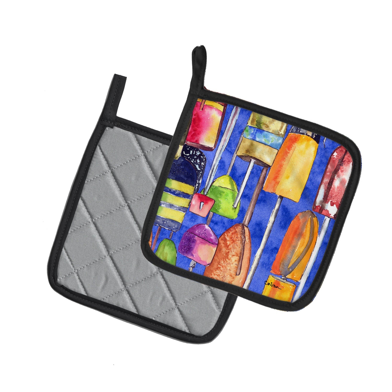 Lobster Bouys  Pot Holder Set of 2 Heat Resistant Quilted Hot Pads 7.5 x 7.5 Inch, Insulated Kitchen Trivets for Cooking & Baking