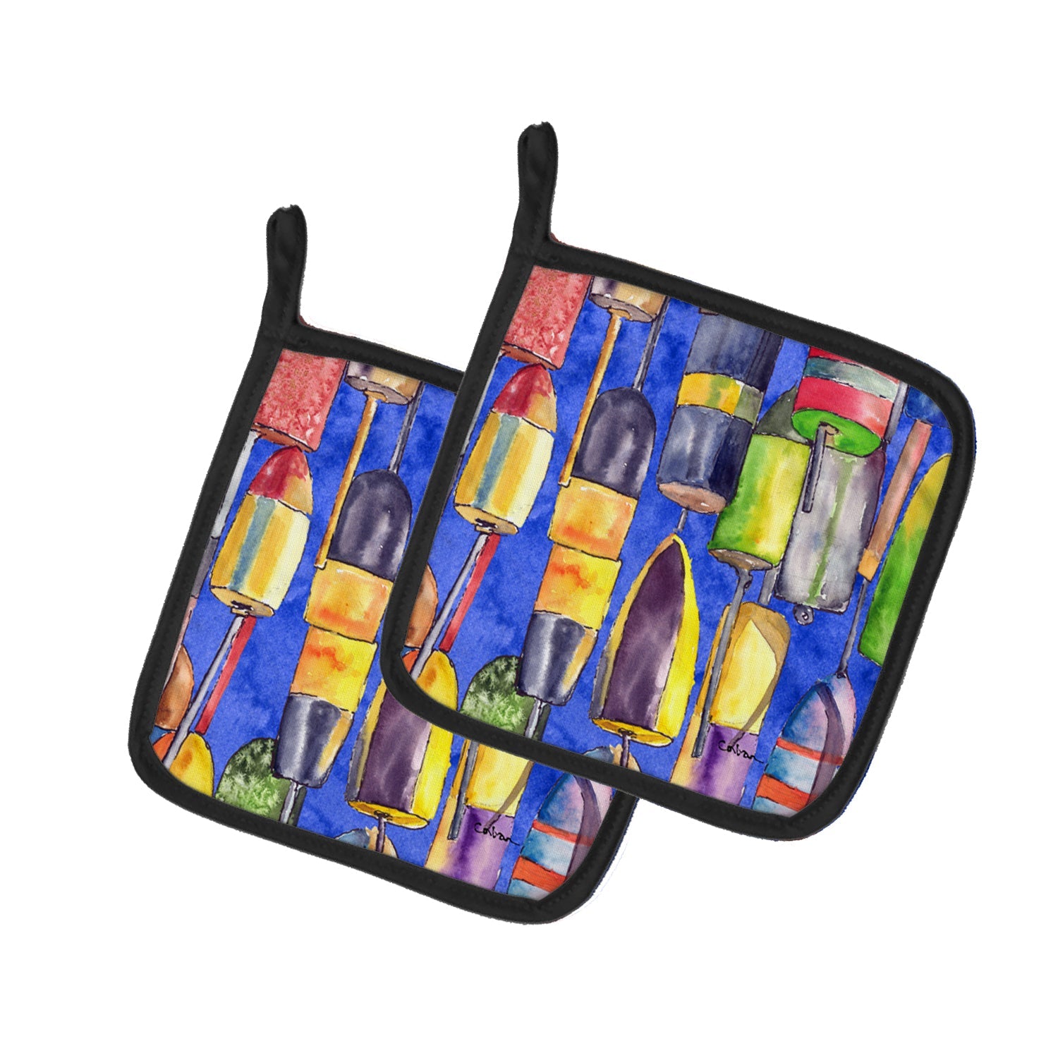 Lobster Bouys  Pot Holder Set of 2 Heat Resistant Quilted Hot Pads 7.5 x 7.5 Inch, Insulated Kitchen Trivets for Cooking & Baking