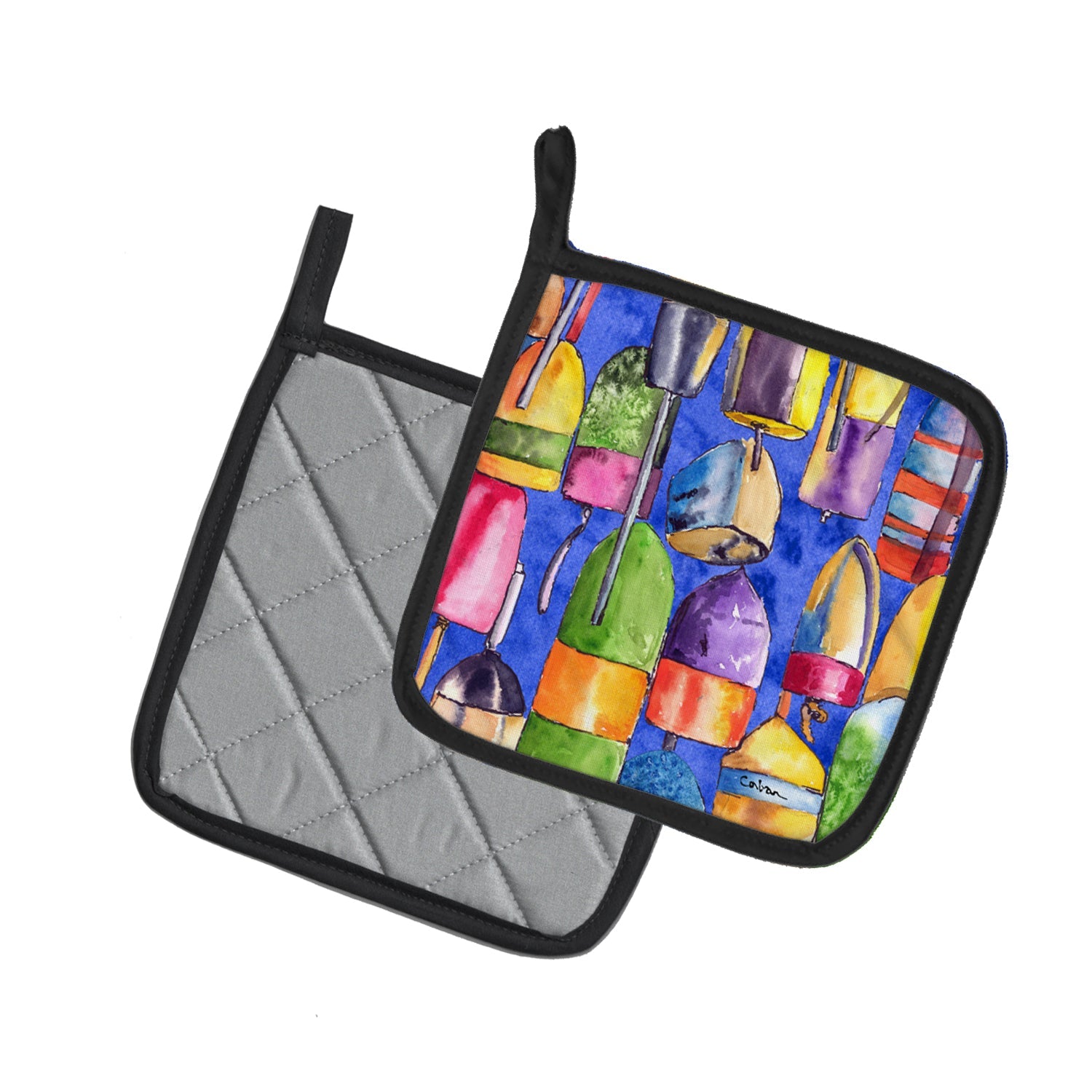 Lobster Bouys  Pot Holder Set of 2 Heat Resistant Quilted Hot Pads 7.5 x 7.5 Inch, Insulated Kitchen Trivets for Cooking & Baking