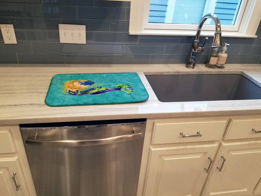 Blonde Mermaid on Teal Dish Drying Mat Absorbent Dish Drying Mat Pad for Kitchen Counter Dish Drainer Mat for Countertop, 14 x 21", Multicolor