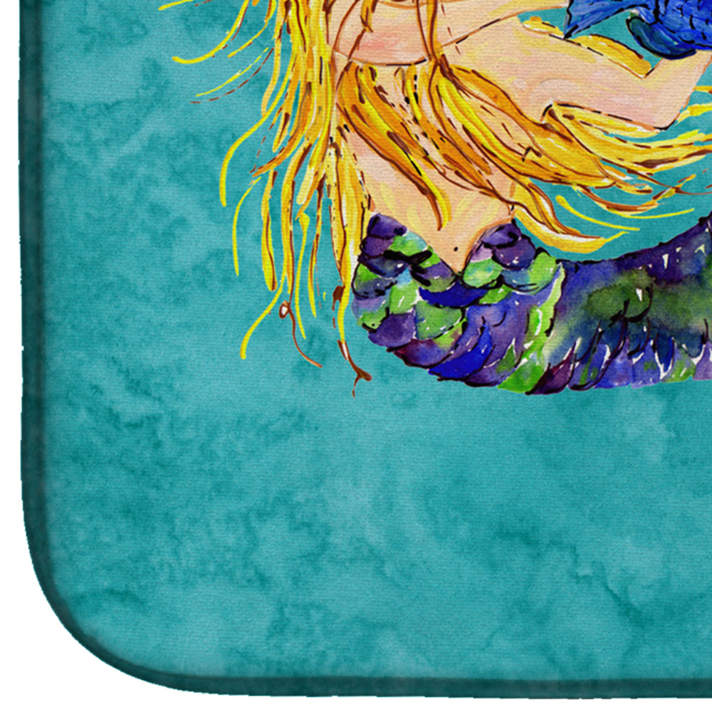 Blonde Mermaid on Teal Dish Drying Mat Absorbent Dish Drying Mat Pad for Kitchen Counter Dish Drainer Mat for Countertop, 14 x 21", Multicolor