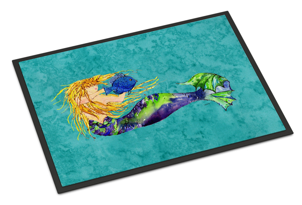 Blonde Mermaid on Teal Doormat Indoor Outdoor 24H X 36W Front Door Mat Rugs for Entryway, Non Slip Washable Low Pile,