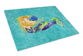 Blonde Mermaid on Teal Cutting Board Tempered Glass Kitchen Cutting Surface, Heat Resistant Chopping, Non-Slip Feet, Food Prep & Serving