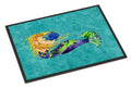 Blonde Mermaid on Teal Doormat Indoor Outdoor 18H X 27W Front Door Mat Rugs for Entryway, Non Slip Washable