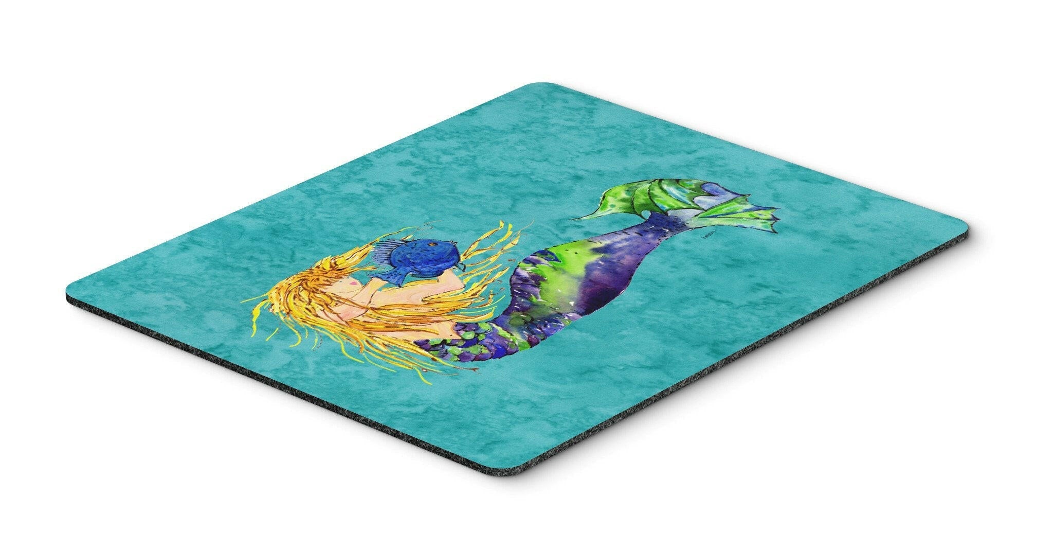 Blonde Mermaid on Teal Mouse Pad, Heat Resistant Trivet Hot Pad , Non Slip Rubber Desk Mat, Kitchen Counter Protector, Home Office Decor Gift
