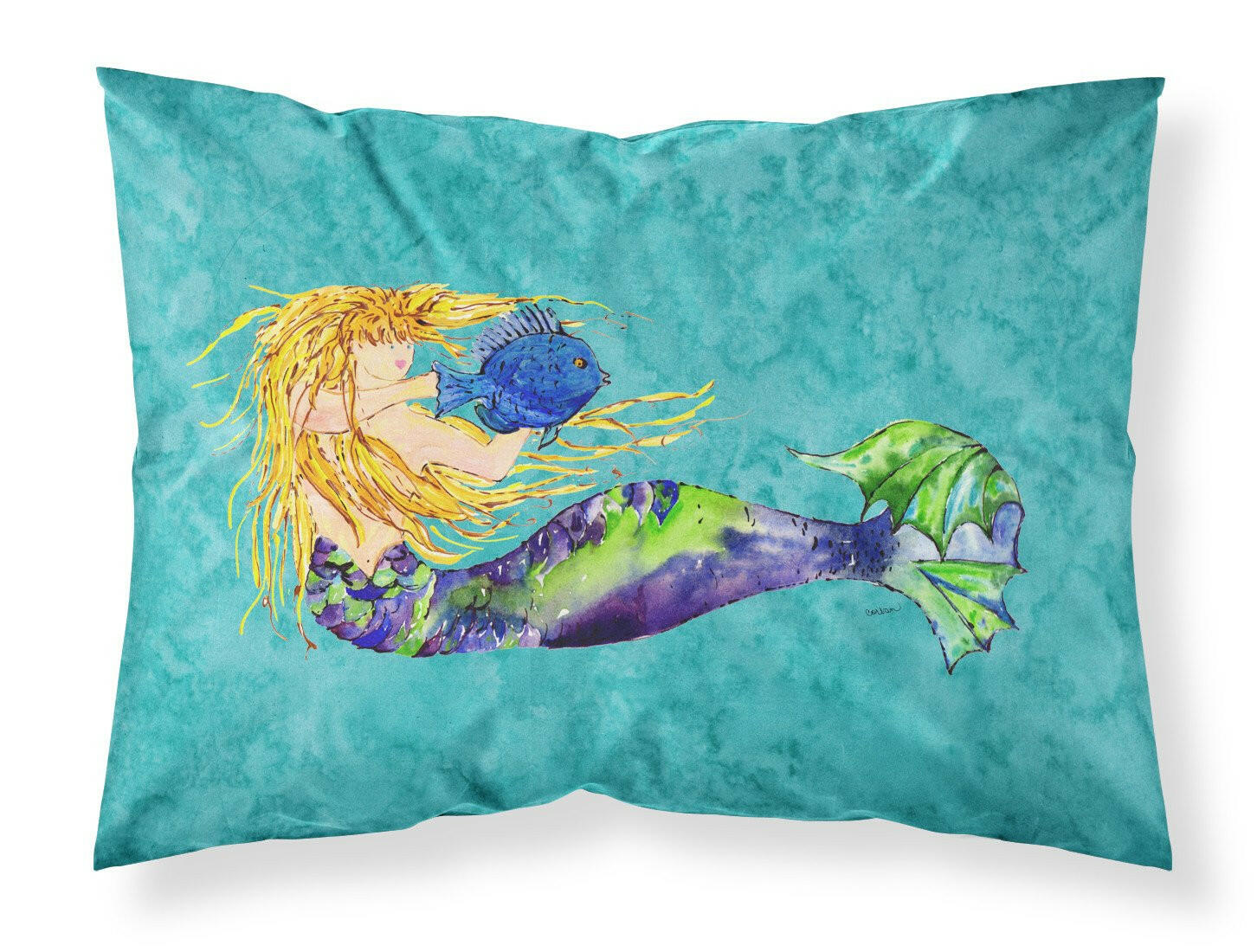Blonde Mermaid on Teal Standard Pillowcase Lightweight Super Soft Easy Care Decorative Artwork Pillowcase, Standard