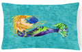 Blonde Mermaid on Teal Decorative Throw Pillow 12x16 Indoor Outdoor Accent Cushion, Fabric Cover with Insert for Sofa, Bed, Porch & Living Room