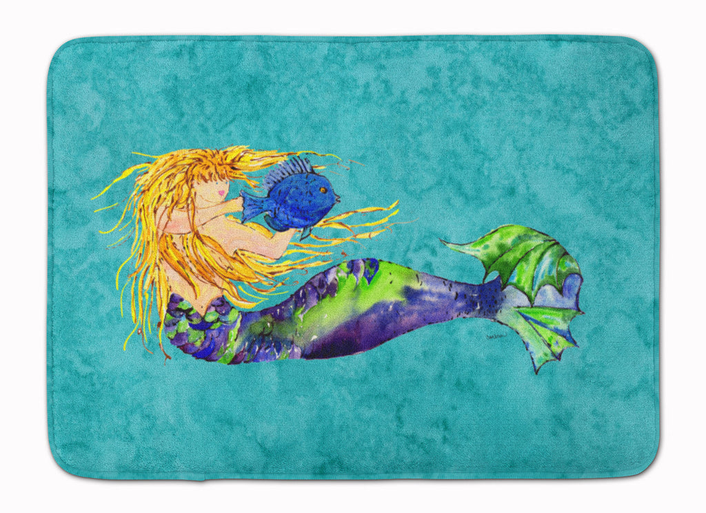Blonde Mermaid on Teal Memory Foam Kitchen Mat Machine Washable Anti-Fatigue Cushion Comfort Bath or Kitchen Rug