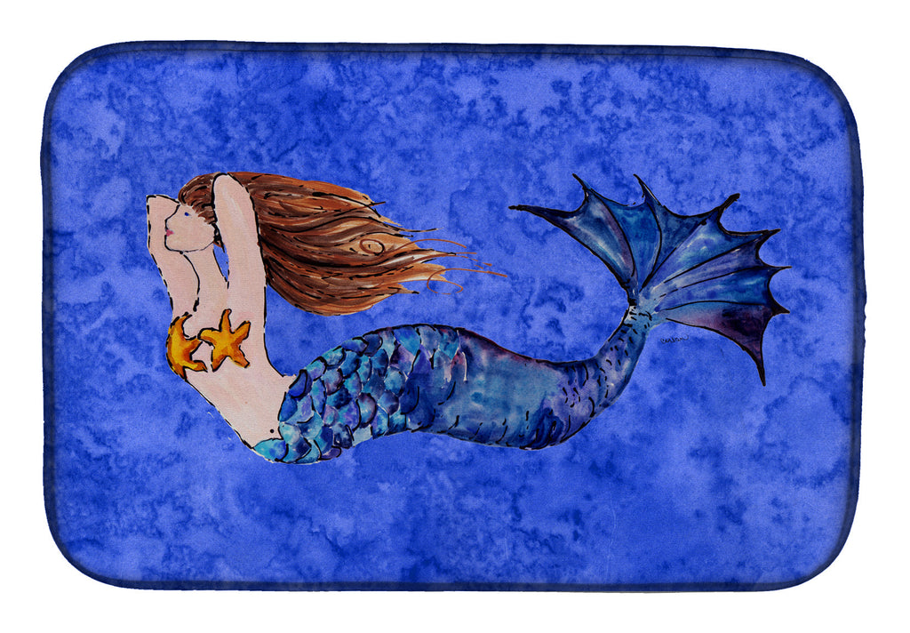 Brunette Mermaid on Blue Dish Drying Mat Absorbent Dish Drying Mat Pad for Kitchen Counter Dish Drainer Mat for Countertop, 14 x 21", Multicolor