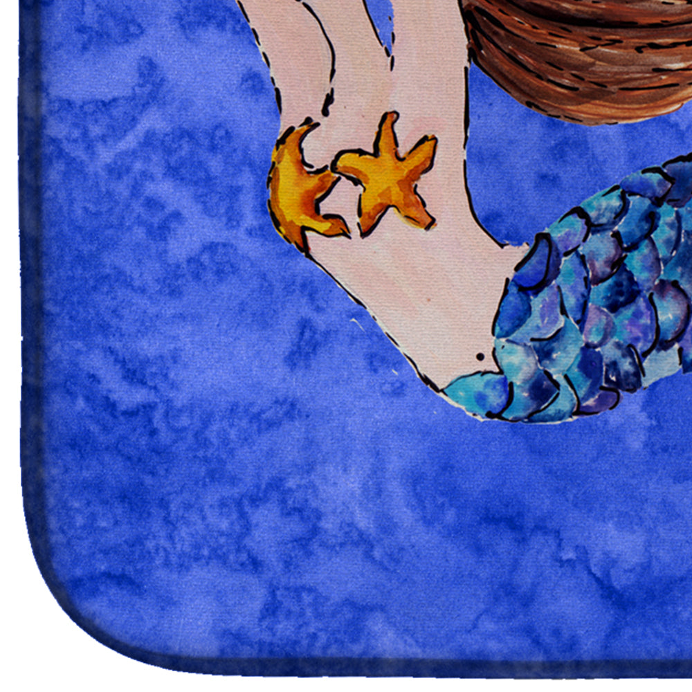 Brunette Mermaid on Blue Dish Drying Mat Absorbent Dish Drying Mat Pad for Kitchen Counter Dish Drainer Mat for Countertop, 14 x 21", Multicolor