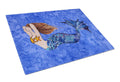 Brunette Mermaid on Blue Cutting Board Tempered Glass Kitchen Cutting Surface, Heat Resistant Chopping, Non-Slip Feet, Food Prep & Serving