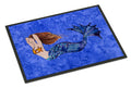 Brunette Mermaid on Blue Doormat Indoor Outdoor 18H X 27W Front Door Mat Rugs for Entryway, Non Slip Washable