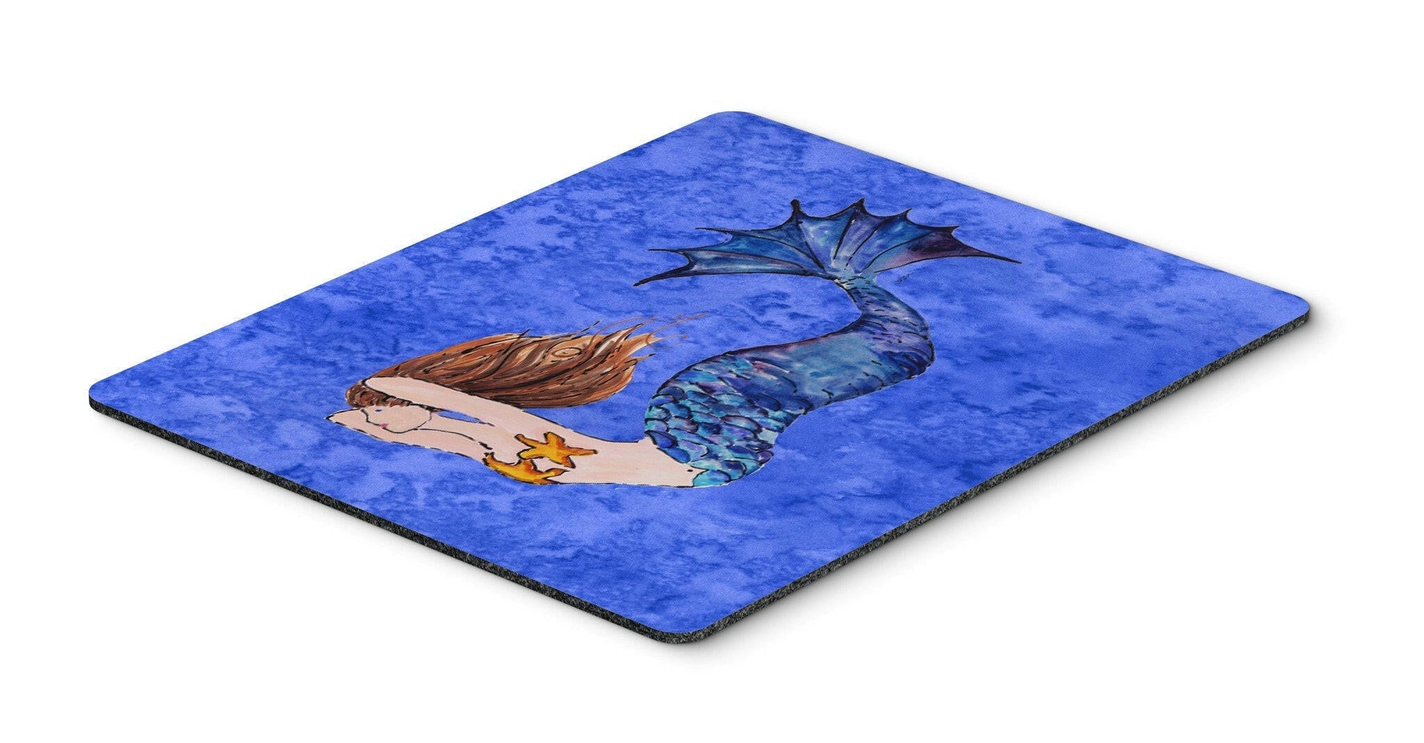 Brunette Mermaid on Blue Mouse Pad, Heat Resistant Trivet Hot Pad , Non Slip Rubber Desk Mat, Kitchen Counter Protector, Home Office Decor Gift