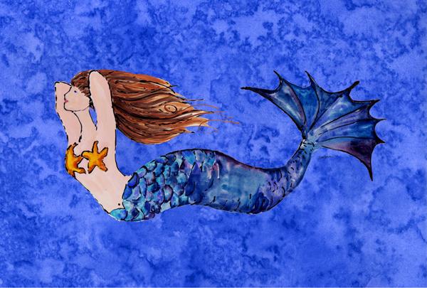 Brunette Mermaid on Blue Fabric Placemat Washable Placemat Dinner Table Decor No Ironing Linen Look