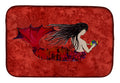 Black Haired Mermaid on Red Dish Drying Mat Absorbent Dish Drying Mat Pad for Kitchen Counter Dish Drainer Mat for Countertop, 14 x 21", Multicolor