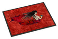 Black Haired Mermaid on Red Doormat Indoor Outdoor 18H X 27W Front Door Mat Rugs for Entryway, Non Slip Washable