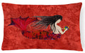 Black Haired Mermaid on Red Decorative Throw Pillow 12x16 Indoor Outdoor Accent Cushion, Fabric Cover with Insert for Sofa, Bed, Porch & Living Room