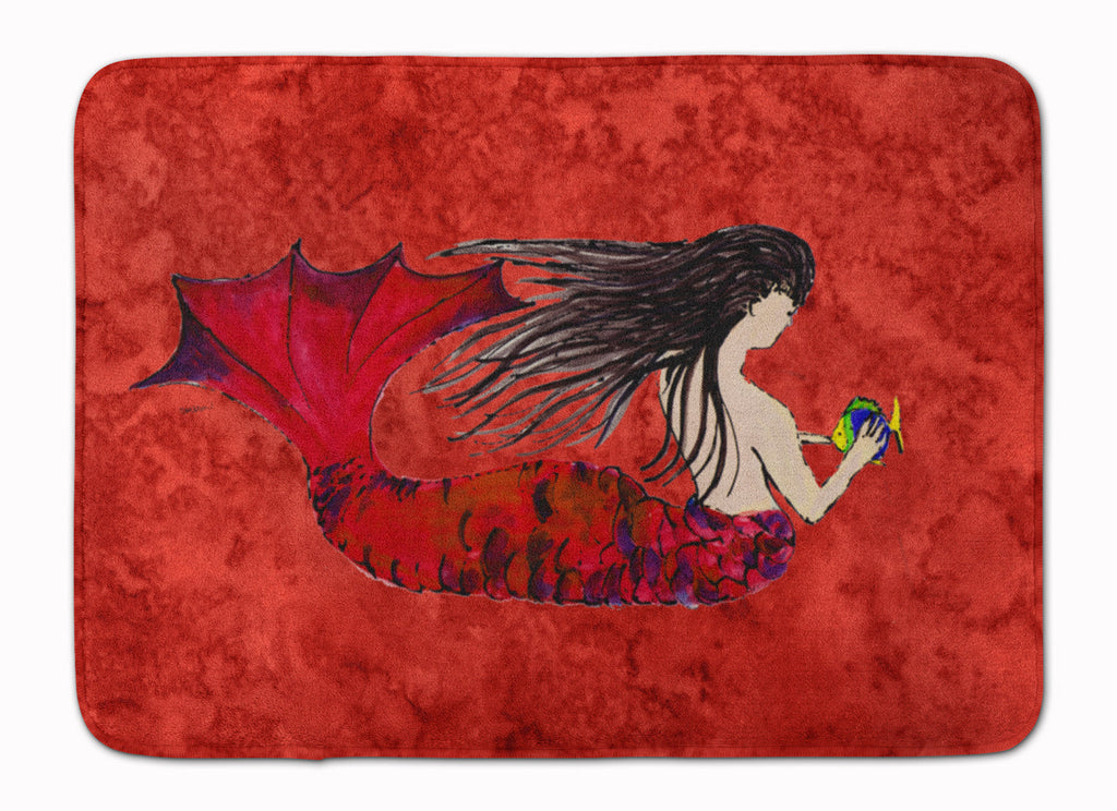 Black Haired Mermaid on Red Memory Foam Kitchen Mat Machine Washable Anti-Fatigue Cushion Comfort Bath or Kitchen Rug