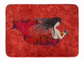 Black Haired Mermaid on Red Memory Foam Kitchen Mat Machine Washable Anti-Fatigue Cushion Comfort Bath or Kitchen Rug
