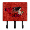 Black Haired Mermaid on Red Leash or Key Holder Wall Hooks, Coat Rack Wall Mount, for Hanging Keys, Towels, Aprons, Leashes