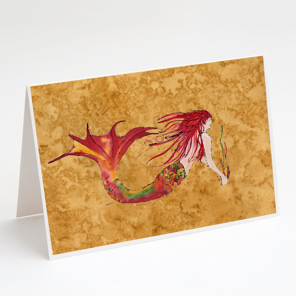 Ginger Red Headed Mermaid on Gold Greeting Cards Pack of 8 Blank Cards with Envelopes Whimsical A7 Size 5x7