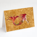 Ginger Red Headed Mermaid on Gold Greeting Cards Pack of 8 Blank Cards with Envelopes Whimsical A7 Size 5x7