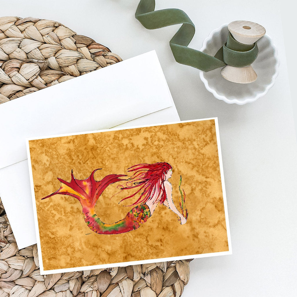 Ginger Red Headed Mermaid on Gold Greeting Cards Pack of 8 Blank Cards with Envelopes Whimsical A7 Size 5x7